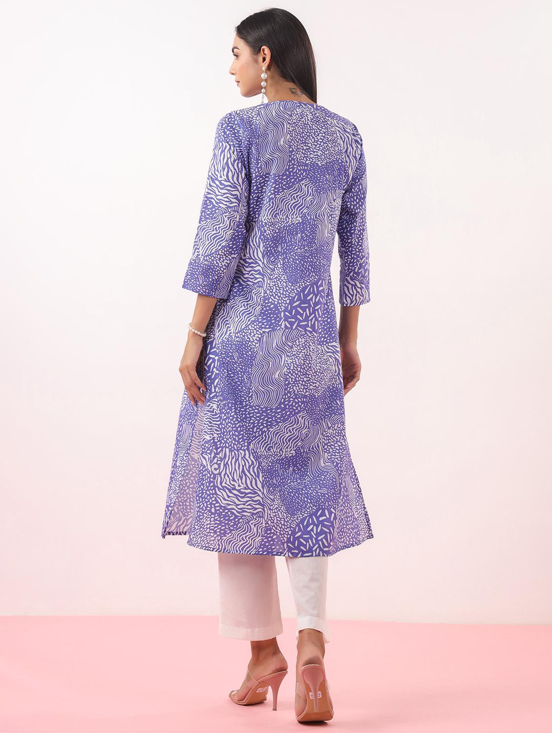 women abstract three quarter sleeve a-line kurta - 21991196 - Standard Image - 3
