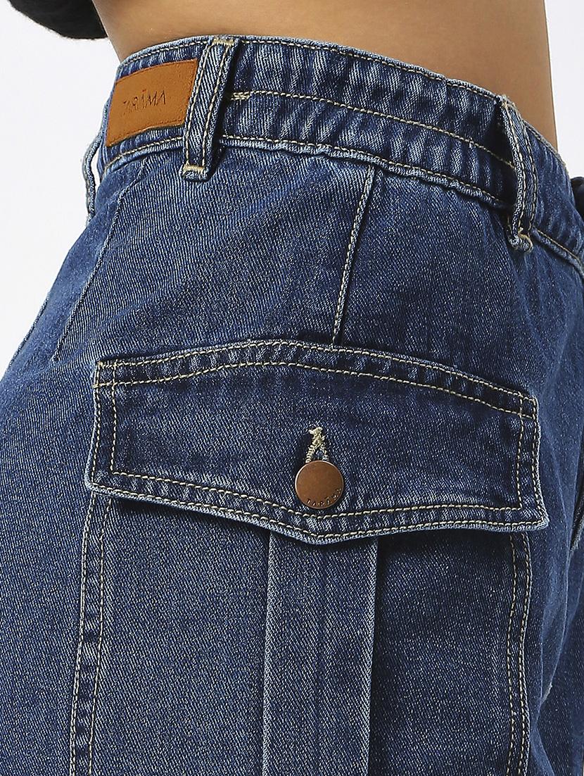 women solid high rise denim cargo short - 21991216 - Standard Image - 5