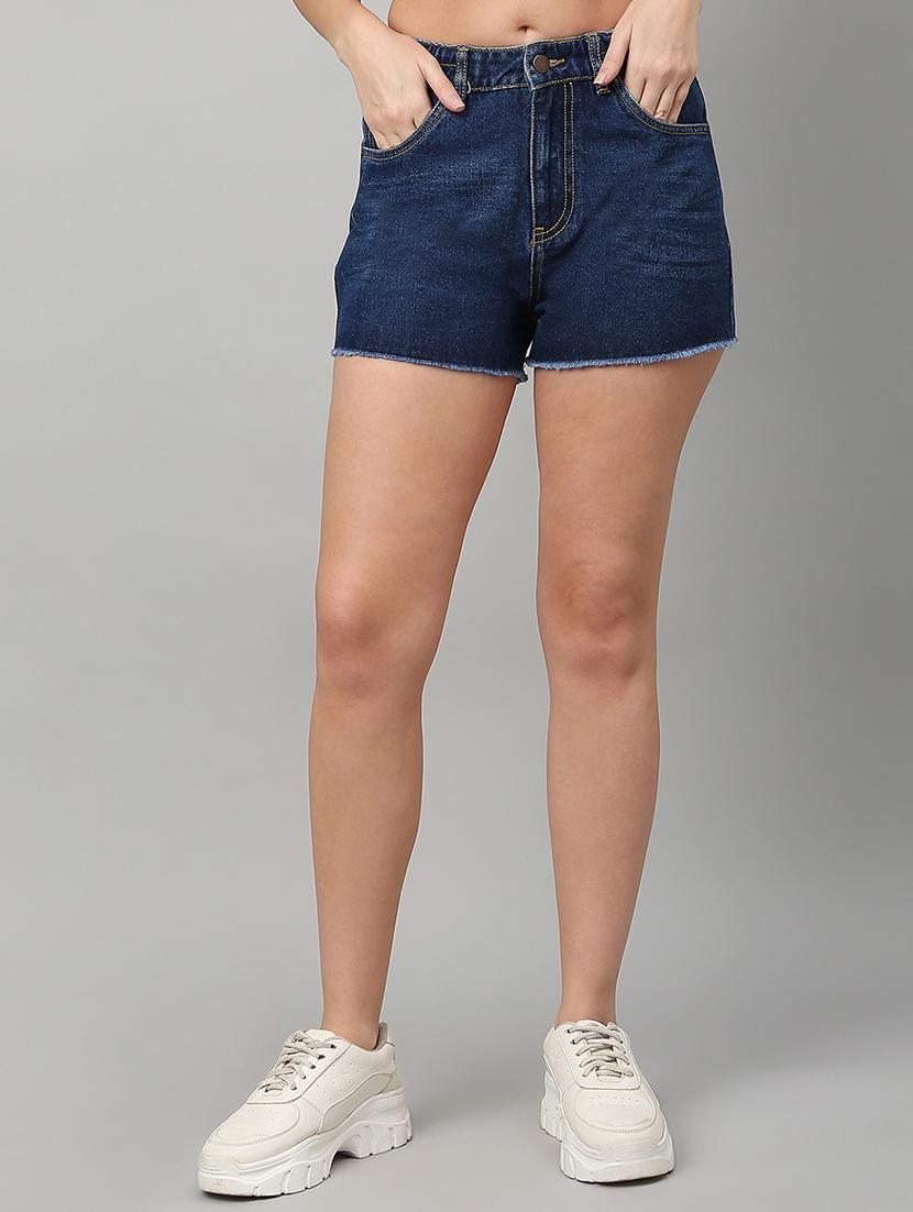 women solid mid rise denim shorts - 21991218 - Zoom Image - 0