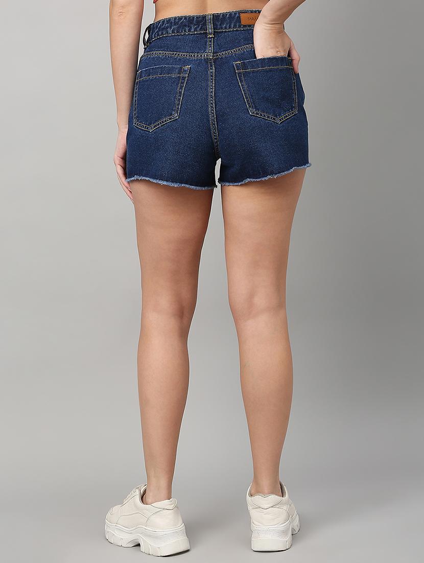 women solid mid rise denim shorts - 21991218 - Standard Image - 3