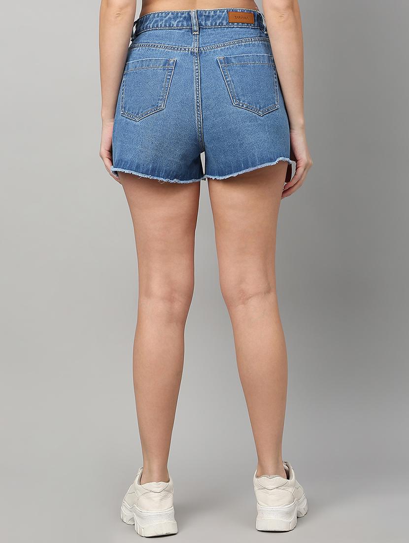women solid mid rise denim shorts - 21991219 - Standard Image - 3