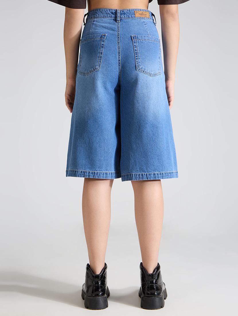 women solid high rise denim bermuda short - 21991220 - Standard Image - 3