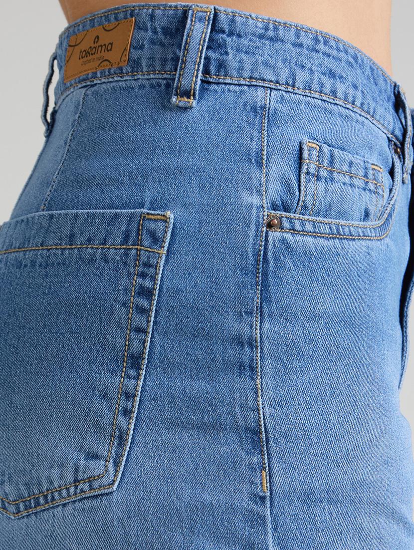 women solid high rise denim bermuda short - 21991220 - Standard Image - 5