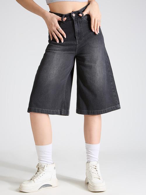 women washed high rise denim bermuda short - 21991221 - Standard Image - 0