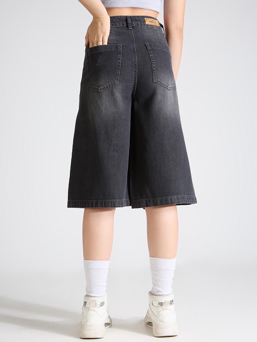 women washed high rise denim bermuda short - 21991221 - Standard Image - 3