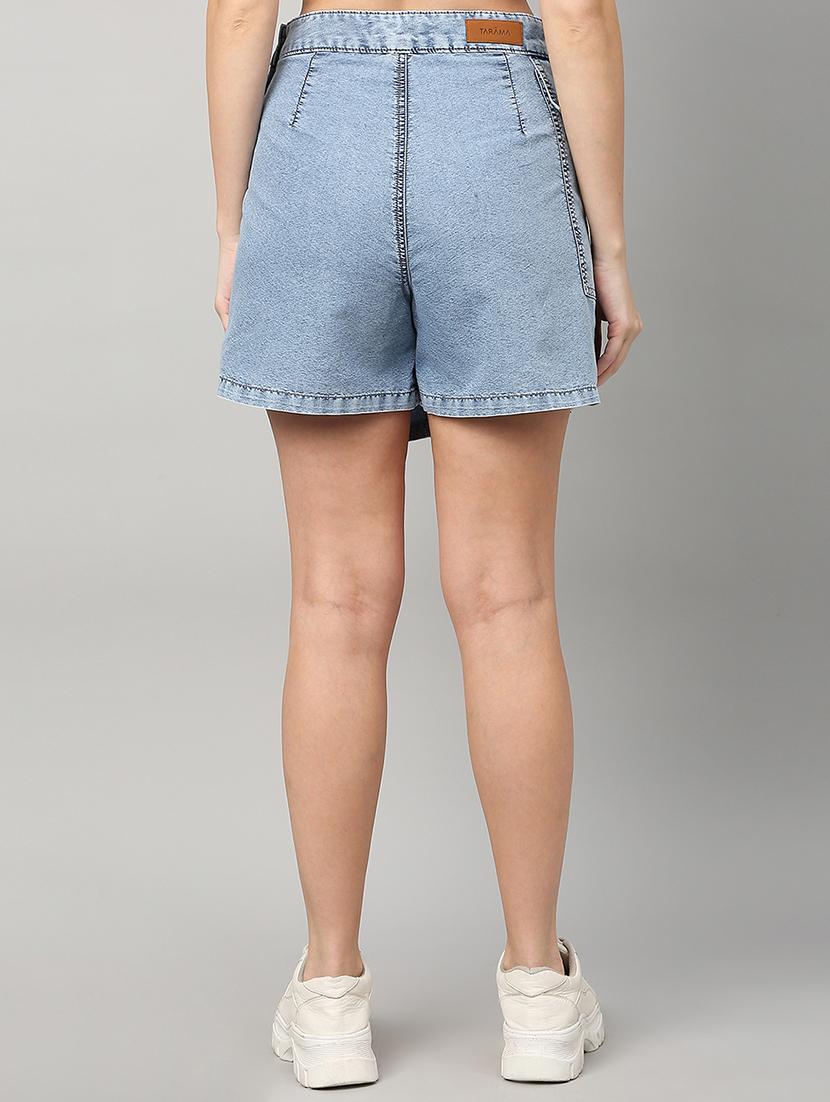women solid high rise denim skorts - 21991222 - Standard Image - 3