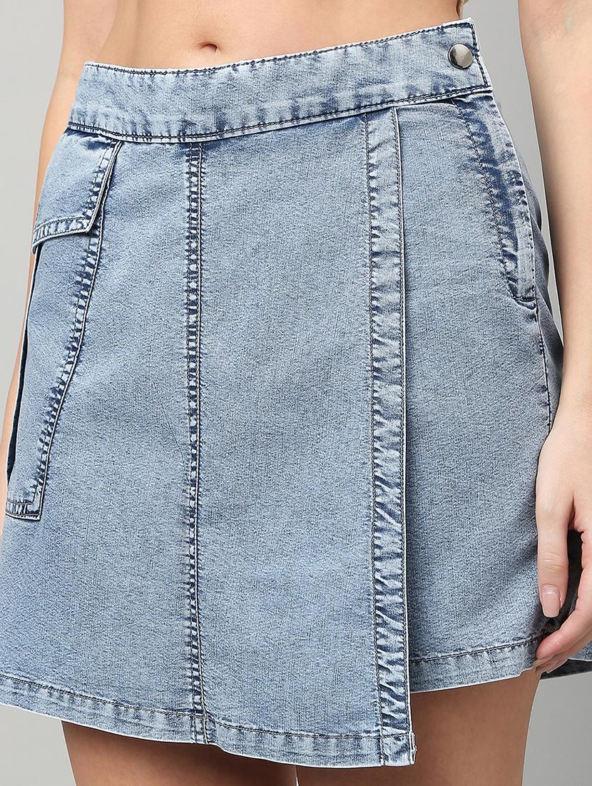 women solid high rise denim skorts - 21991222 - Standard Image - 5