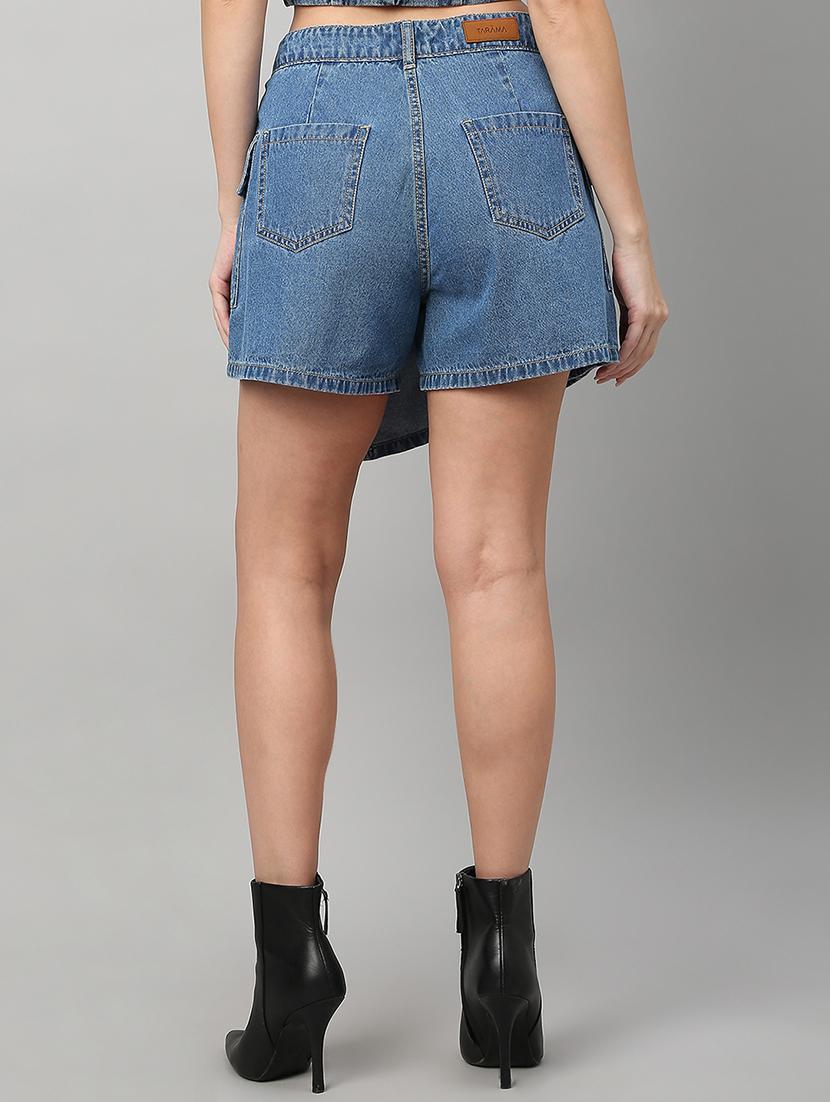 women solid high rise denim skorts - 21991224 - Standard Image - 3