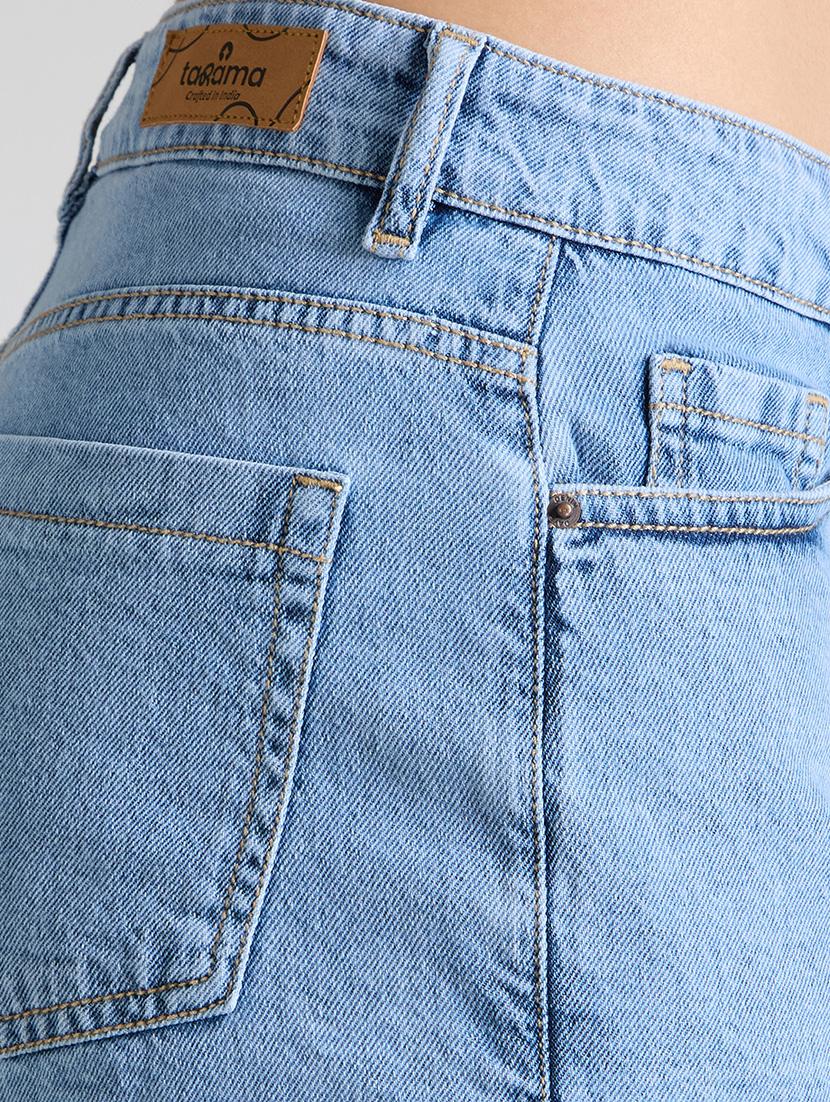 women solid high rise denim skorts - 21991225 - Standard Image - 5
