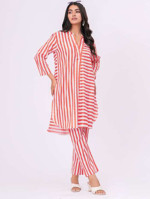 women striped long sleeve ethnic co-ord set - 21991262 -  Standard Image - 0