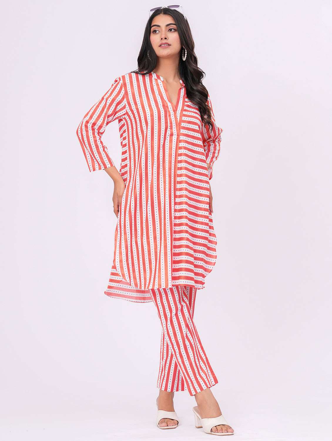 women striped long sleeve ethnic co-ord set - 21991262 - Standard Image - 5