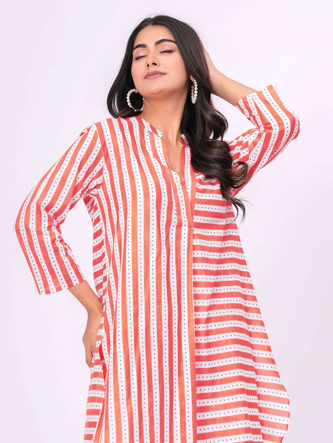 women striped long sleeve ethnic co-ord set - 21991262 - Standard Image - 8