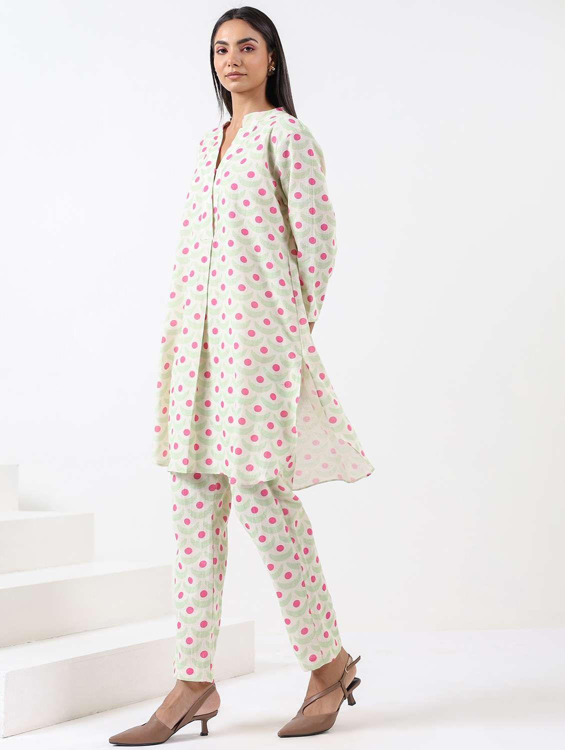 women printed long sleeve ethnic co-ord set