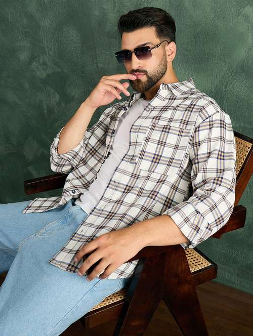 men checkered collared long sleeve oversized shirt - 21991272 -  Standard Image - 0