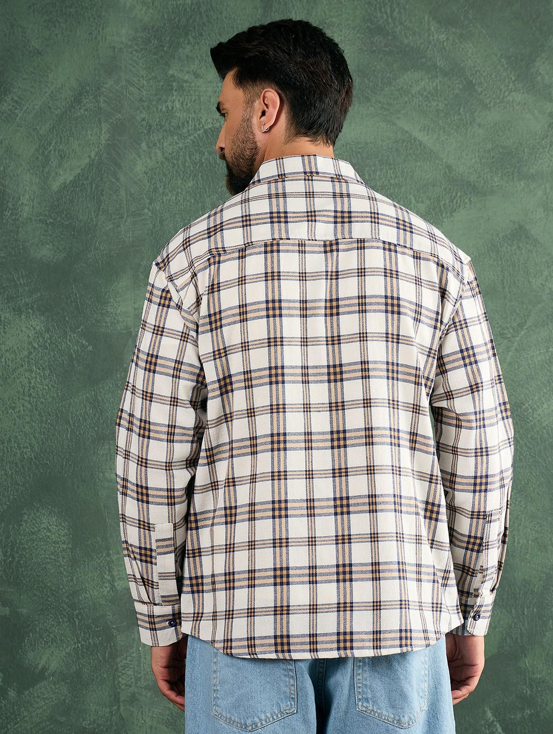 men checkered collared long sleeve oversized shirt - 21991272 - Standard Image - 3