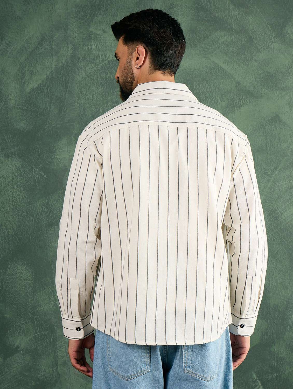 men striped collared long sleeve oversized shirt - 21991273 -  Standard Image - 3