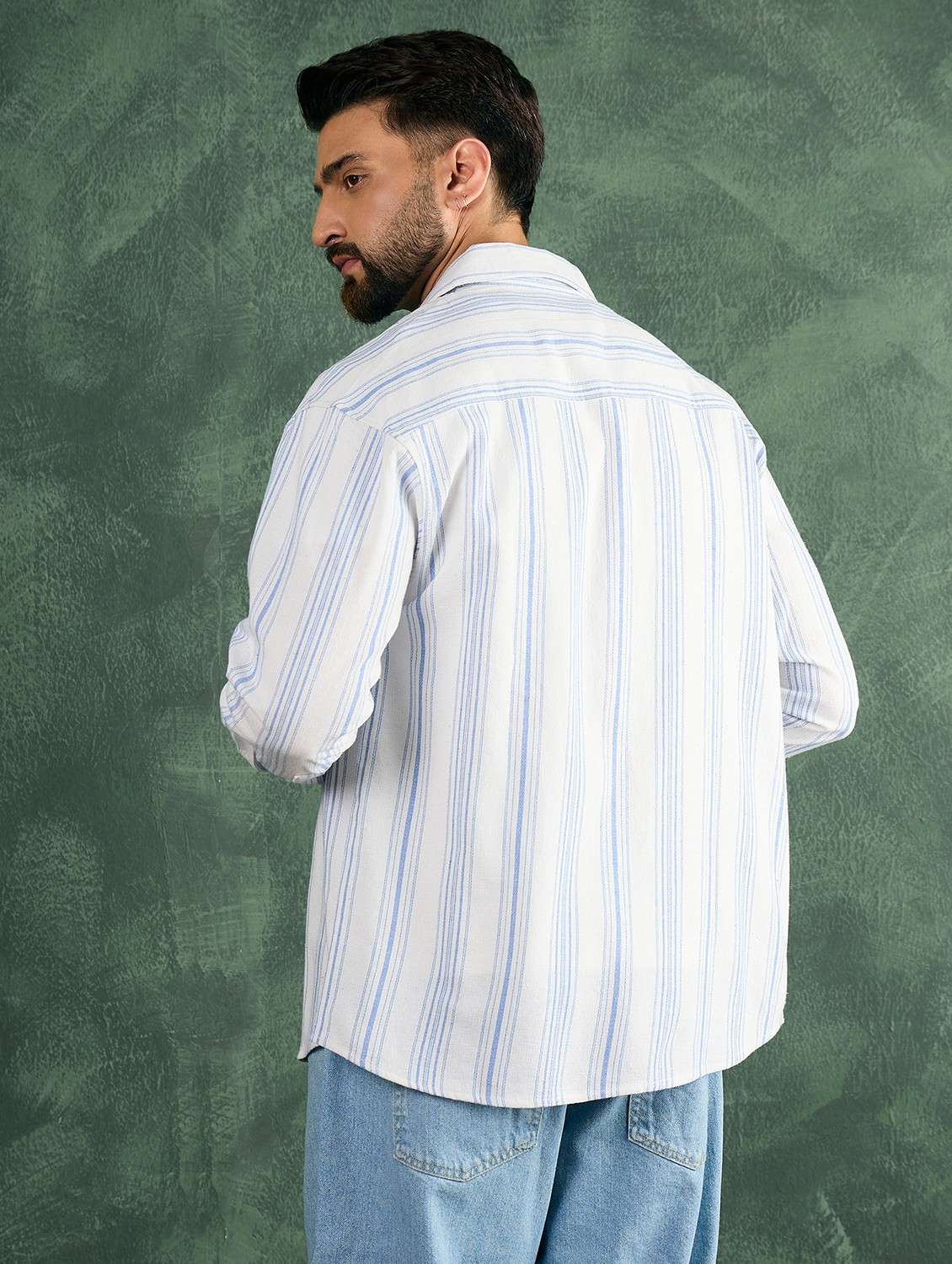 men striped collared long sleeve oversized shirt - 21991274 -  Standard Image - 3