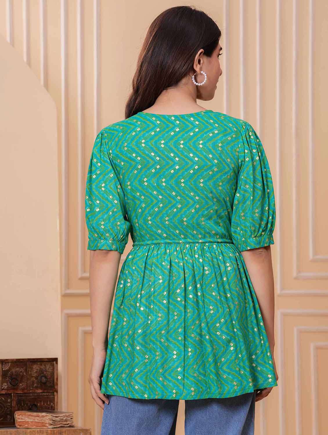 women printed puff sleeve peplum top - 21991352 - Standard Image - 3
