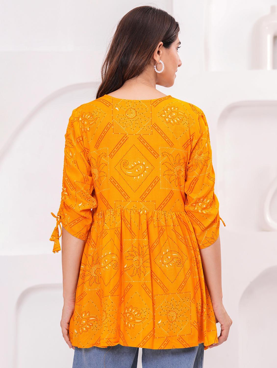 women printed side tie up sleeve peplum top - 21991353 - Standard Image - 3