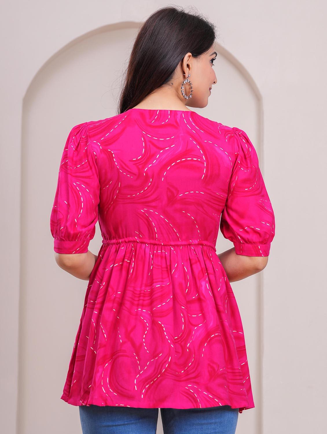 women printed puff sleeve peplum top - 21991355 - Standard Image - 3
