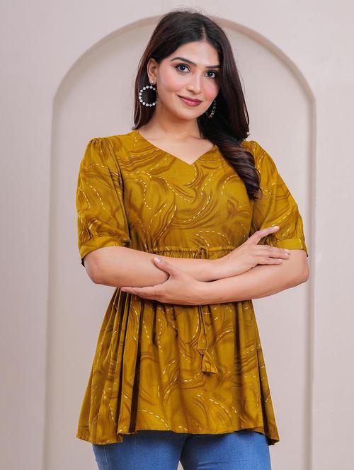 women printed puff sleeve peplum top - 21991356 - Standard Image - 0