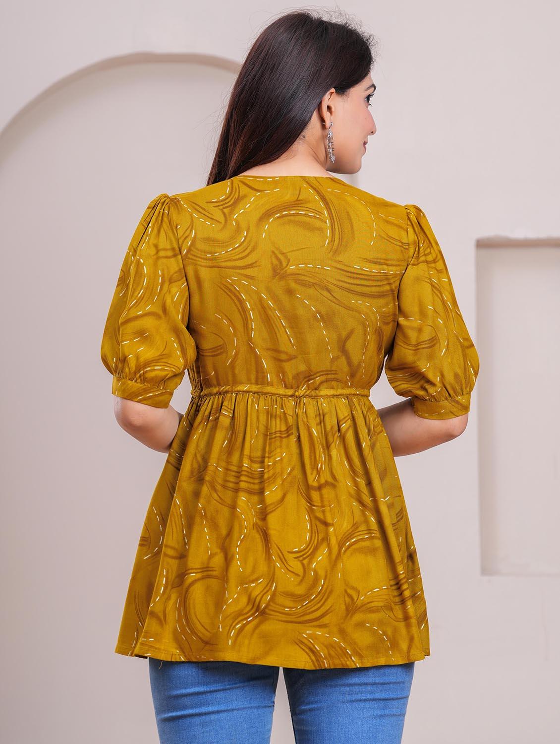 women printed puff sleeve peplum top - 21991356 - Standard Image - 3