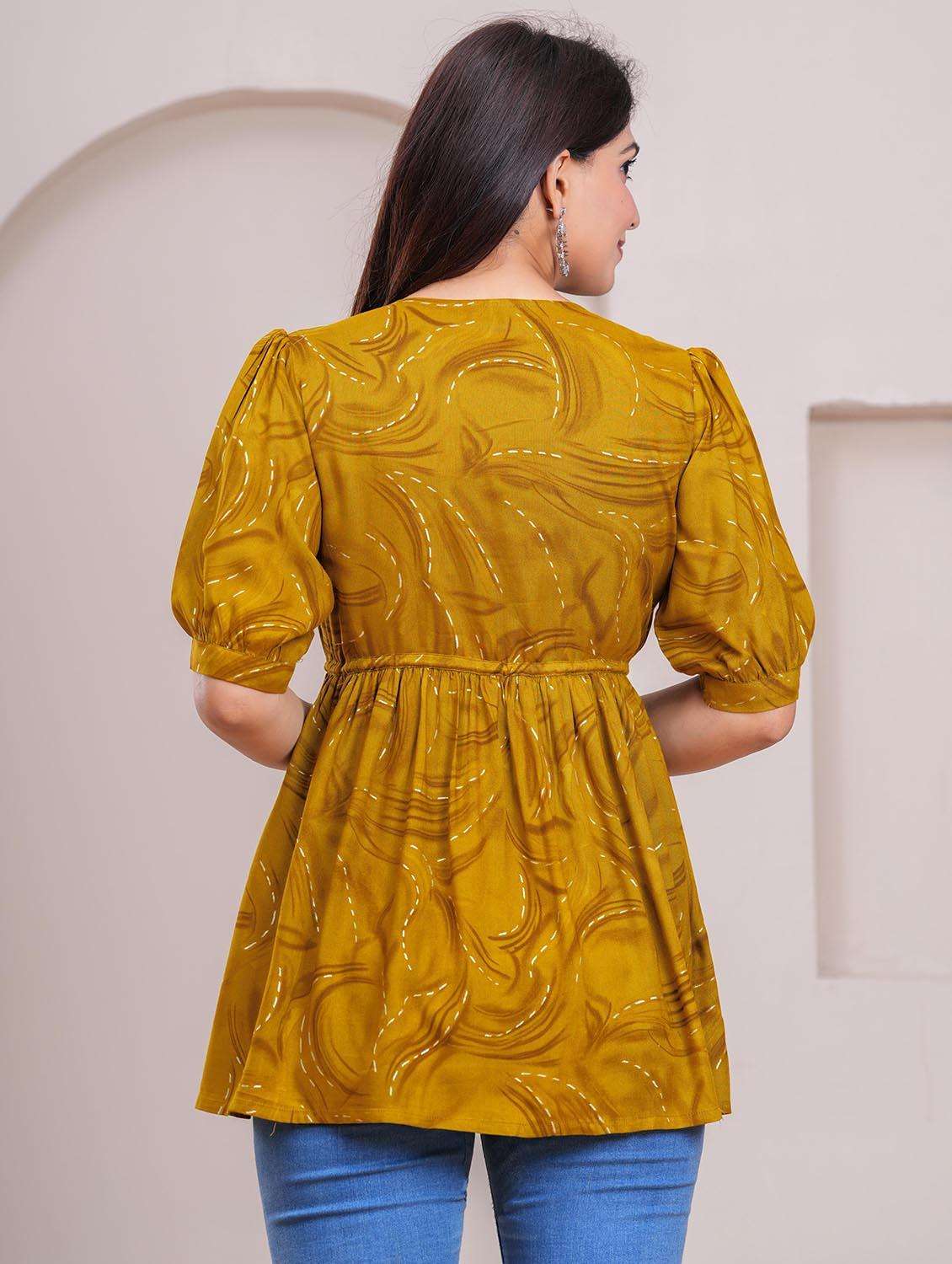 women printed puff sleeve peplum top - 21991356 -  Standard Image - 3