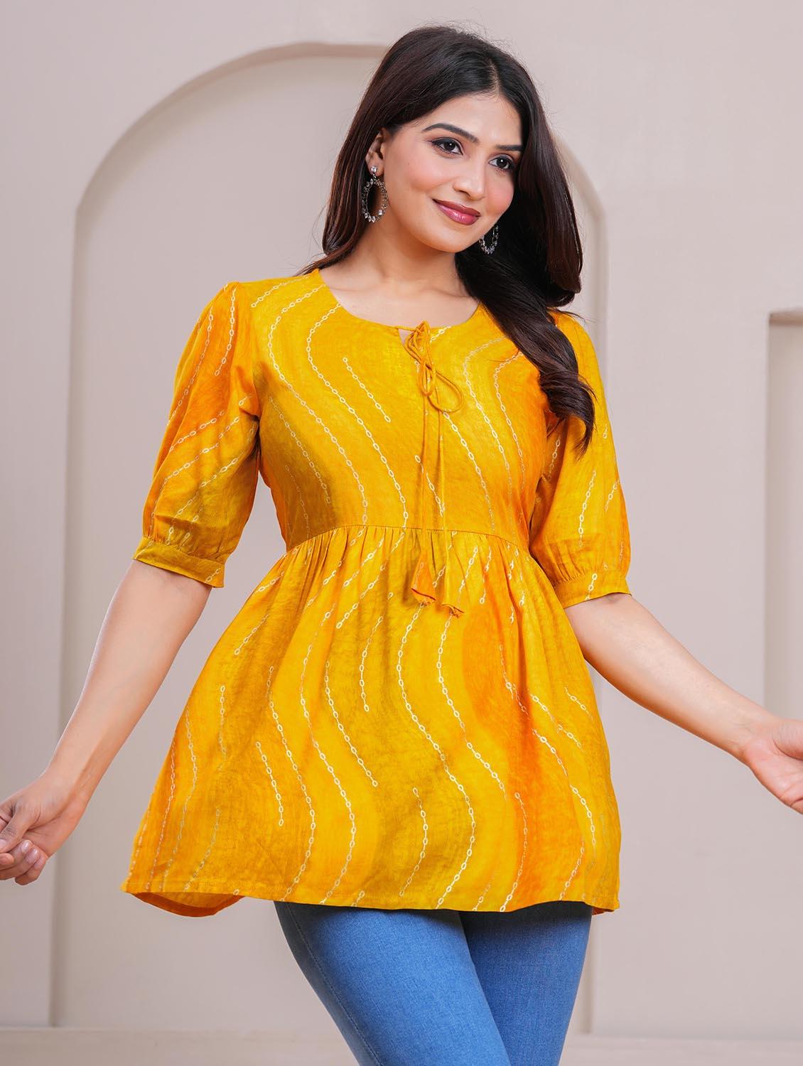 women printed puff sleeve a-line top - 21991357 - Zoom Image - 0