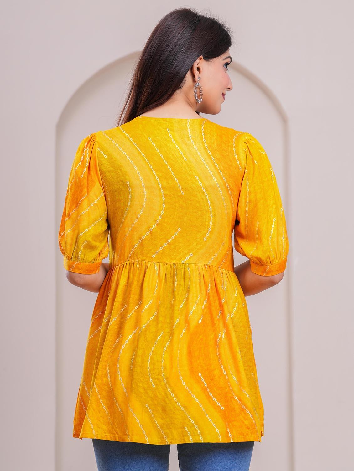 women printed puff sleeve a-line top - 21991357 - Standard Image - 3