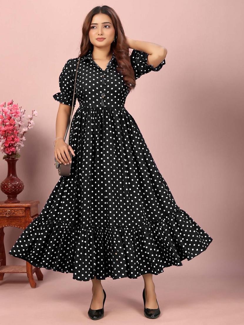 women polka doted puff sleeve tiered dress - 21991359 -  Zoom Image - 0