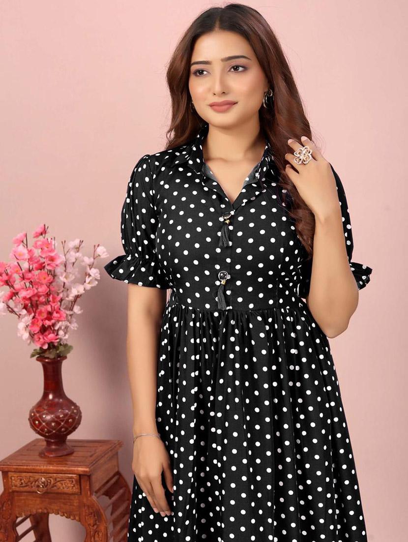 women polka doted puff sleeve tiered dress - 21991359 - Standard Image - 3