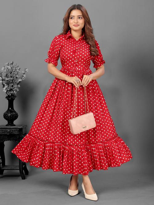 women polka doted collared tiered dress - 21991361 - Standard Image - 0