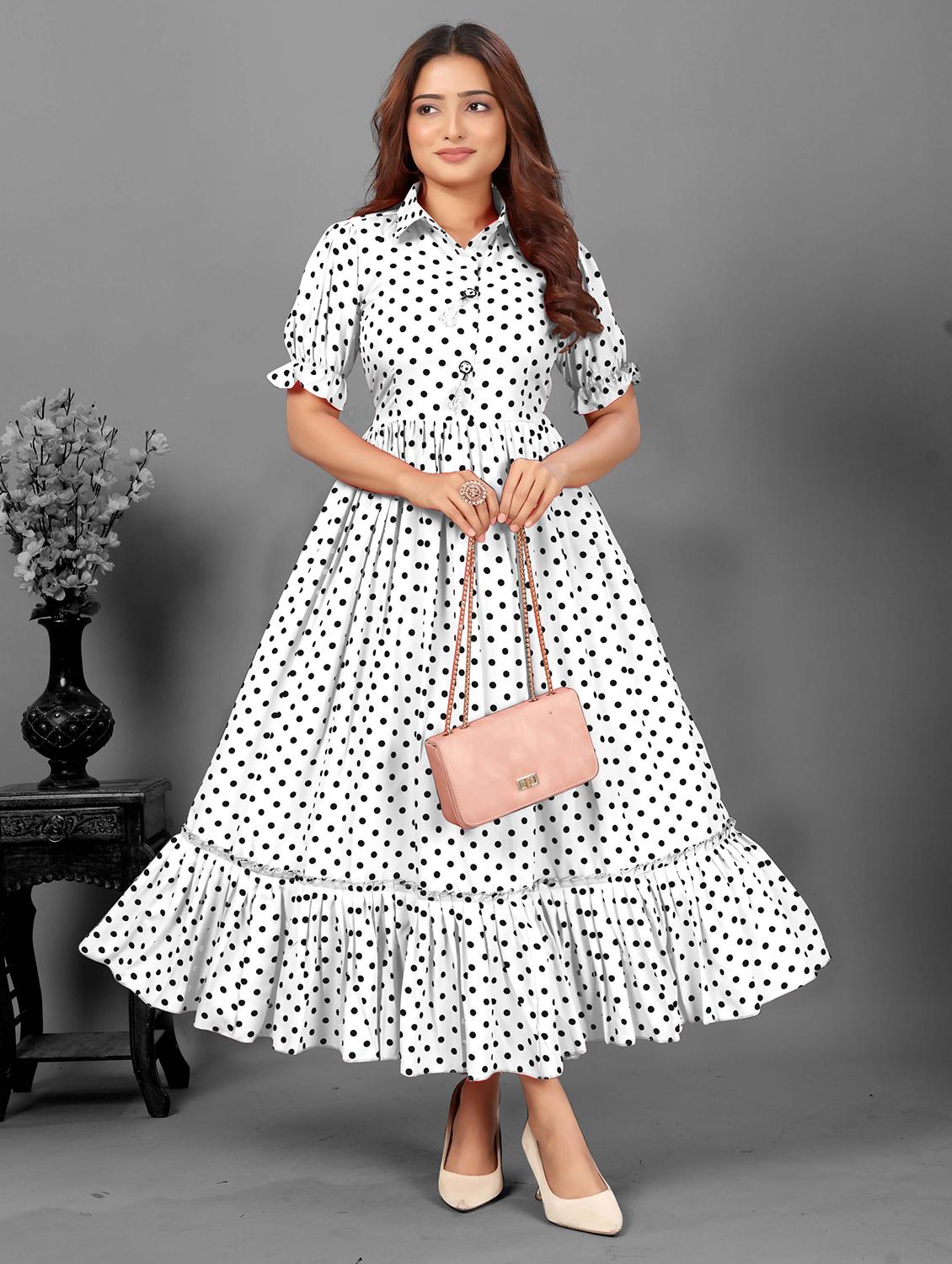 women polka doted collared tiered dress - 21991362 -  Zoom Image - 0
