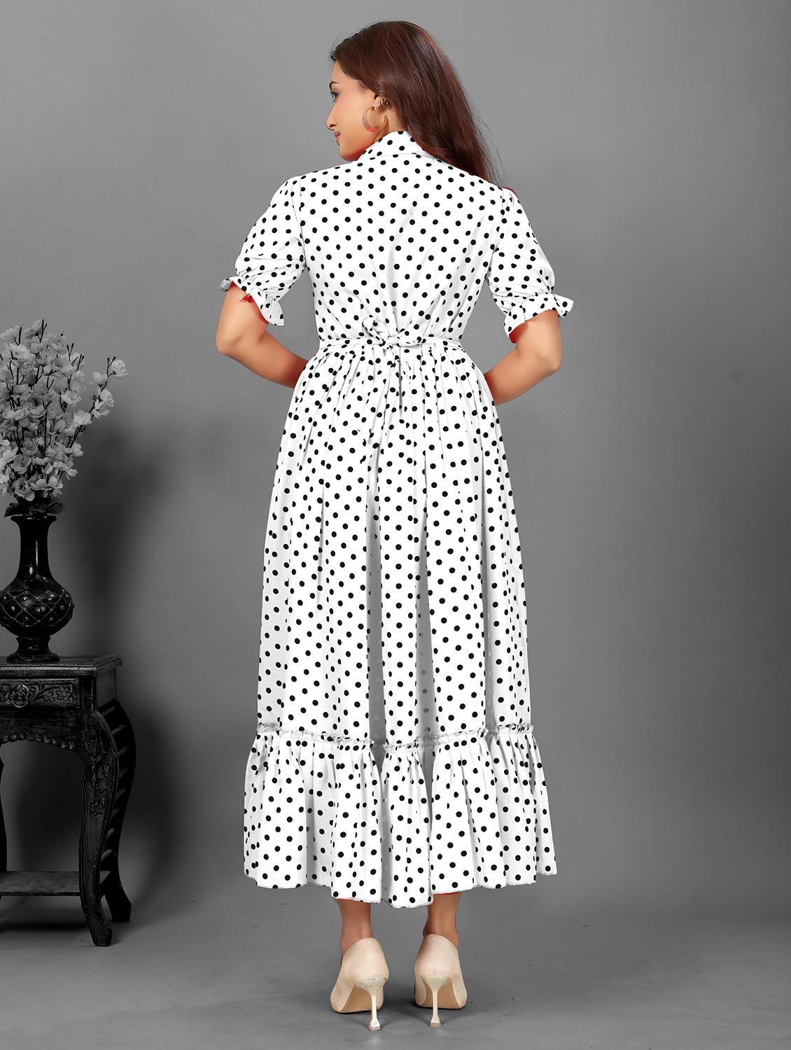 women polka doted collared tiered dress - 21991362 - Standard Image - 3