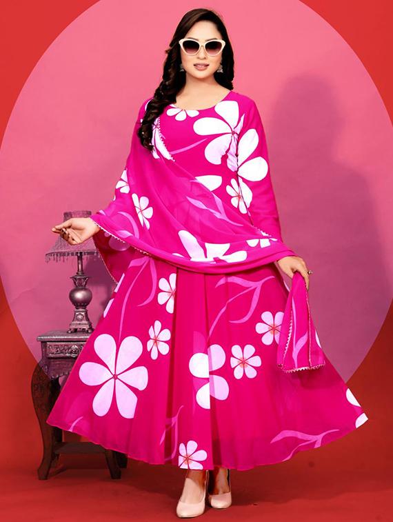 women floral print long sleeve kurta and dupatta set