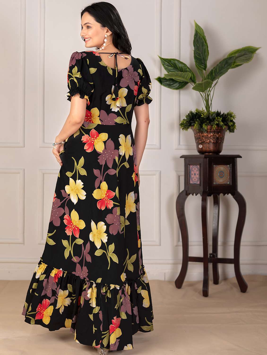 women floral print collared tiered maxi dress - 21991366 -  Standard Image - 3