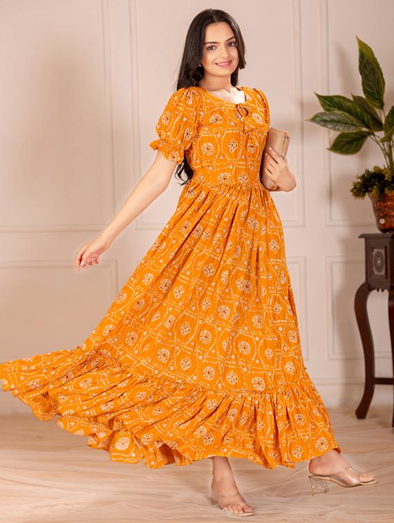 women printed puff sleeve tiered dress - 21991368 -  Zoom Image - 0