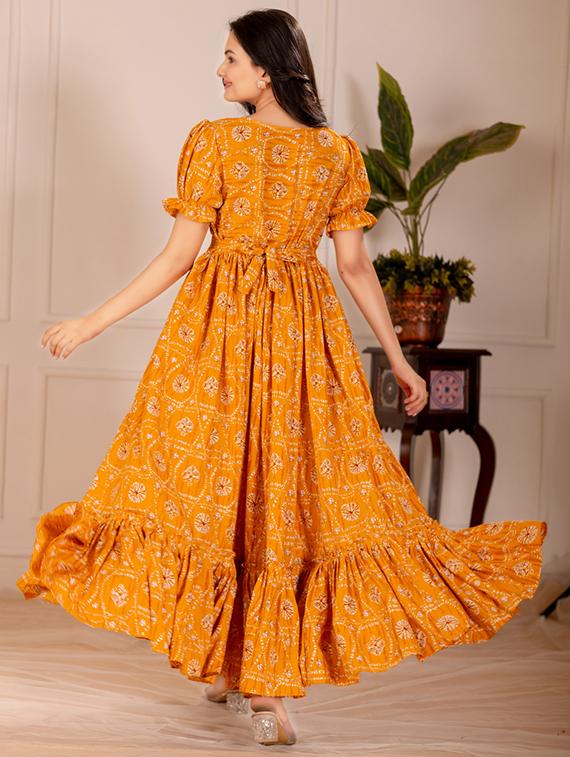 women printed puff sleeve tiered dress - 21991368 - Standard Image - 3
