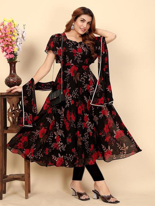 women floral print flared sleeve kurta and dupatta set - 21991373 - Standard Image - 0