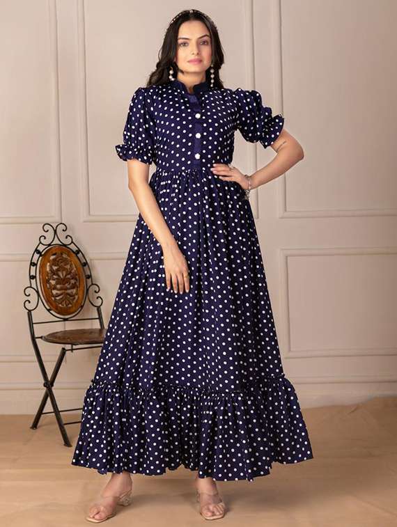 women polka doted puff sleeve tiered maxi dress - 21991374 -  Standard Image - 3