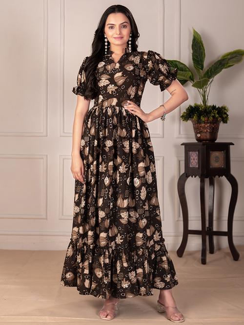 women printed puff sleeve tiered maxi dress - 21991375 -  Standard Image - 0