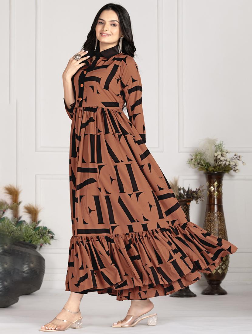 women printed collared tiered maxi dress - 21991384 - Standard Image - 3