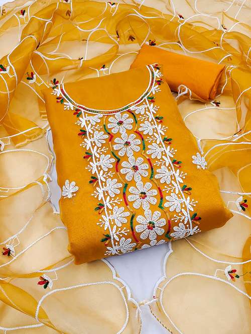 women solid with work embroidered unstitched suit set - 21991402 -  Standard Image - 0