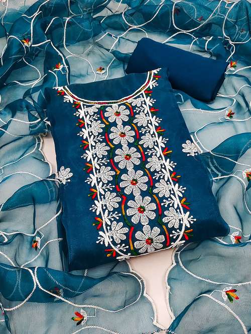 women solid with work embroidered unstitched suit set - 21991403 -  Standard Image - 0