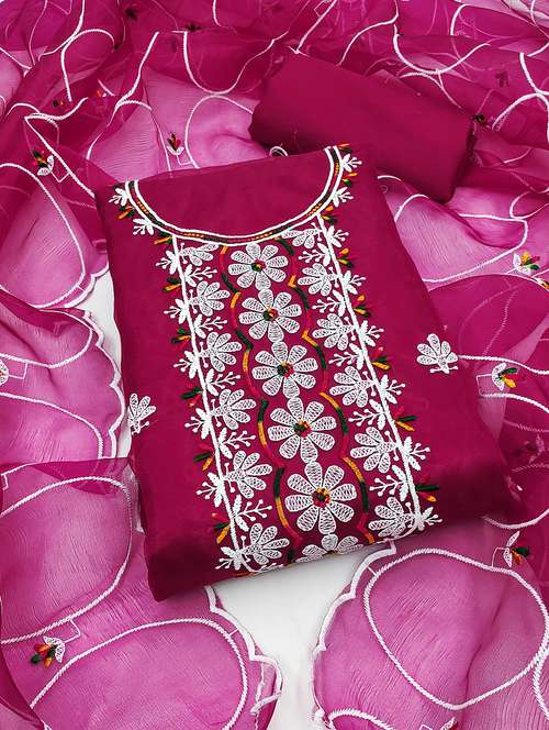 women solid with work embroidered unstitched suit set - 21991404 -  Standard Image - 0