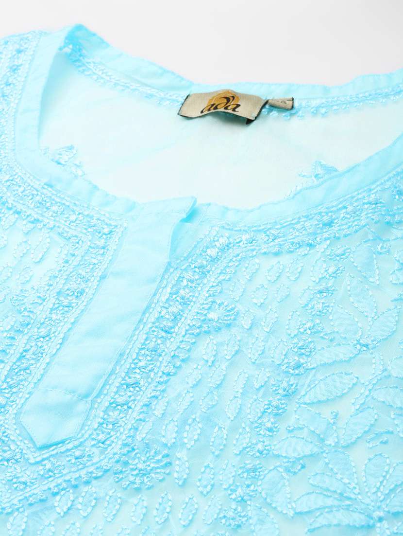 women solid with work long sleeve chikankari kurti - 21991571 -  Standard Image - 5