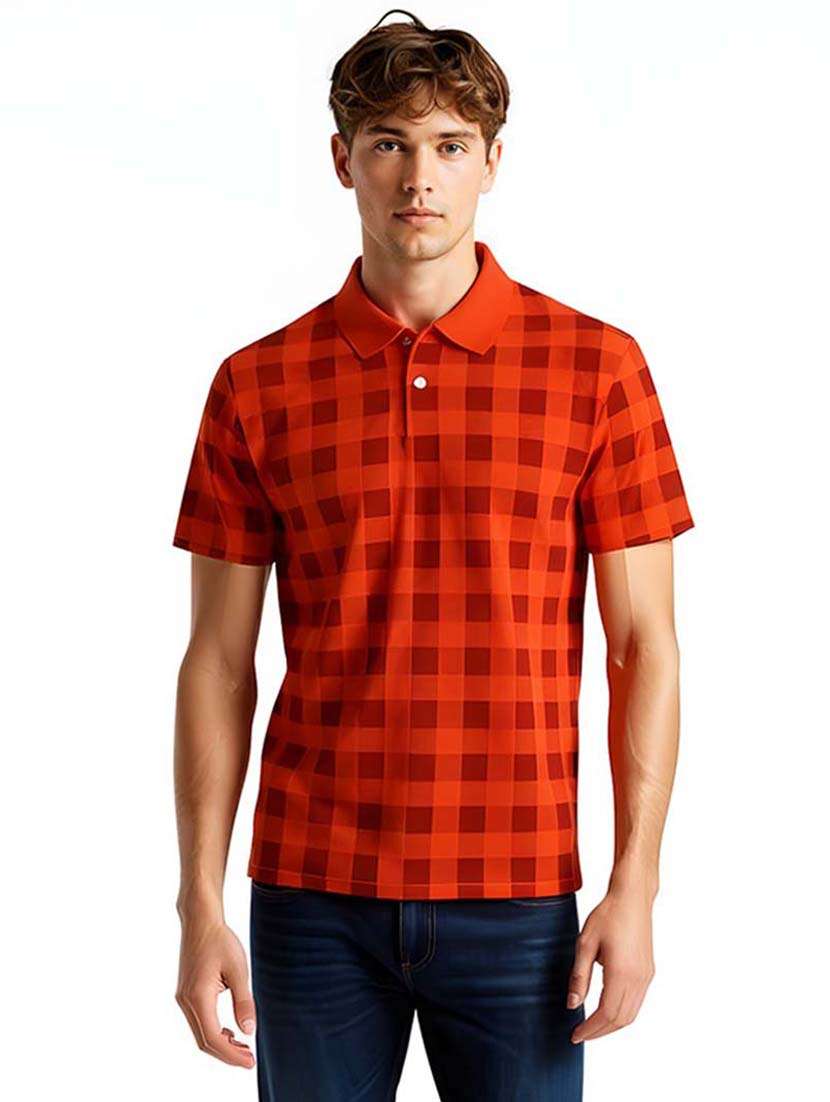 men checkered short sleeve regular fit polo t-shirt