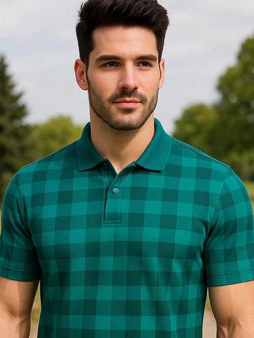 men checkered short sleeve regular fit polo t-shirt - 21991607 - Standard Image - 0