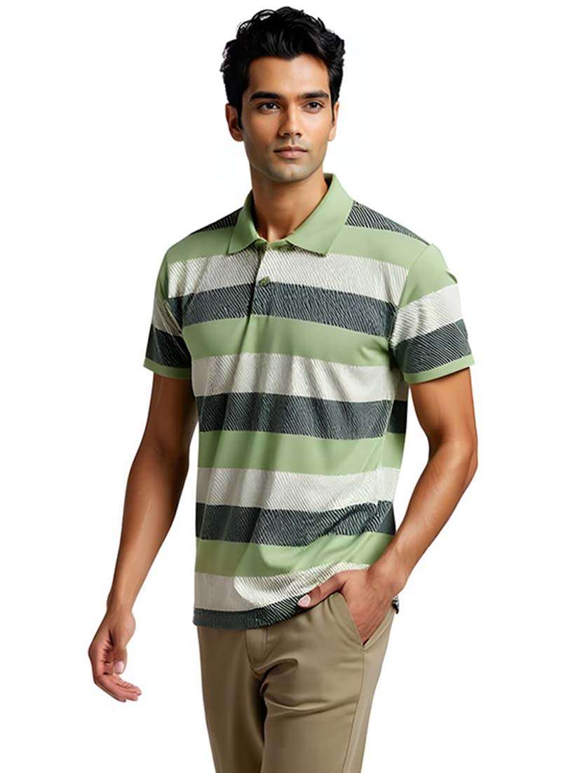 men striped short sleeve regular fit polo t-shirt
