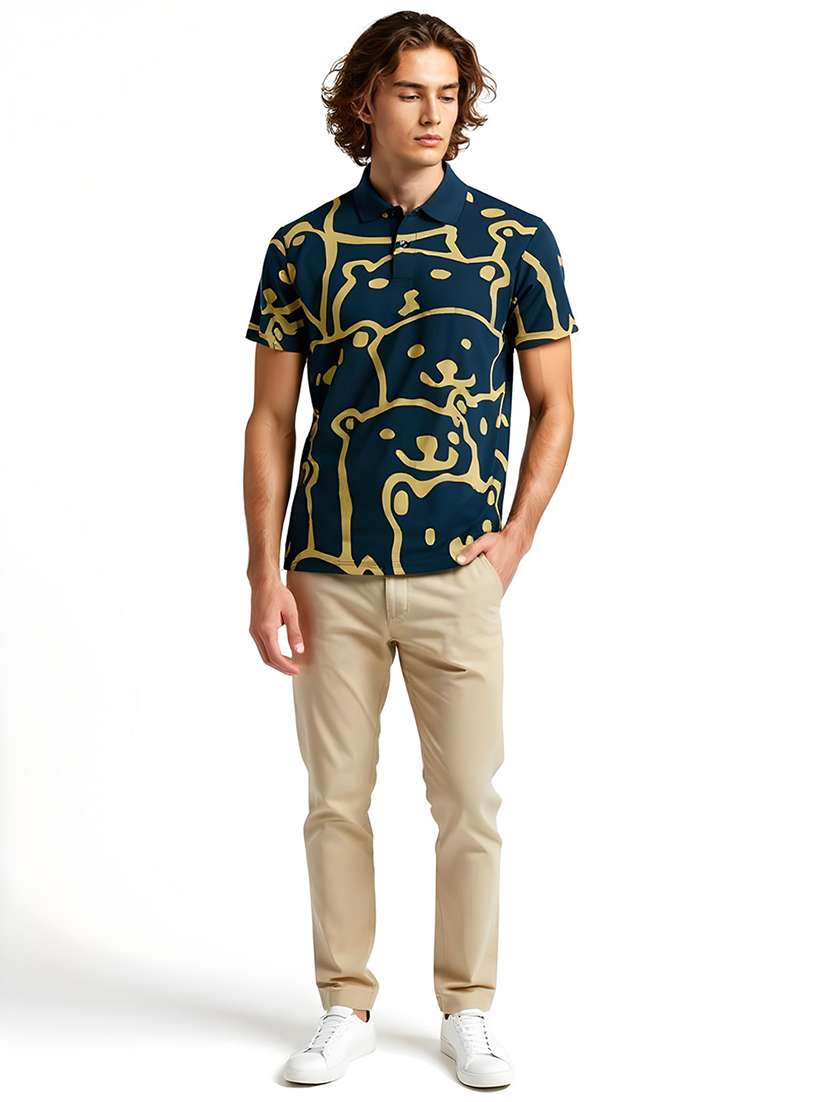 men printed short sleeve regular fit polo t-shirt - 21991619 -  Standard Image - 3